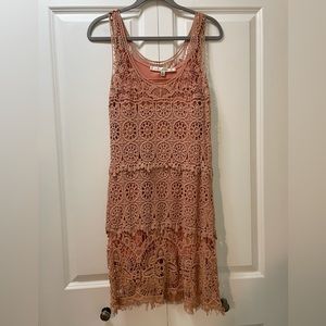 Unique, Max Studio Small Open Lace, Nude Illusion, Lined Sleeveless Dress Pink